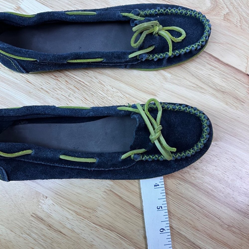 MINNETONKA Blue Leather boat Laced Moccasin Driving Mocs  Flats 8 - Picture 14 of 15